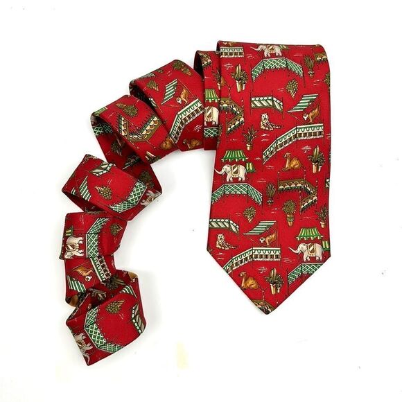 Salvatore Ferragamo Silk Neck Tie Animal
Elephant Monkey Camel Tiger Red - Picture 2 of 11
